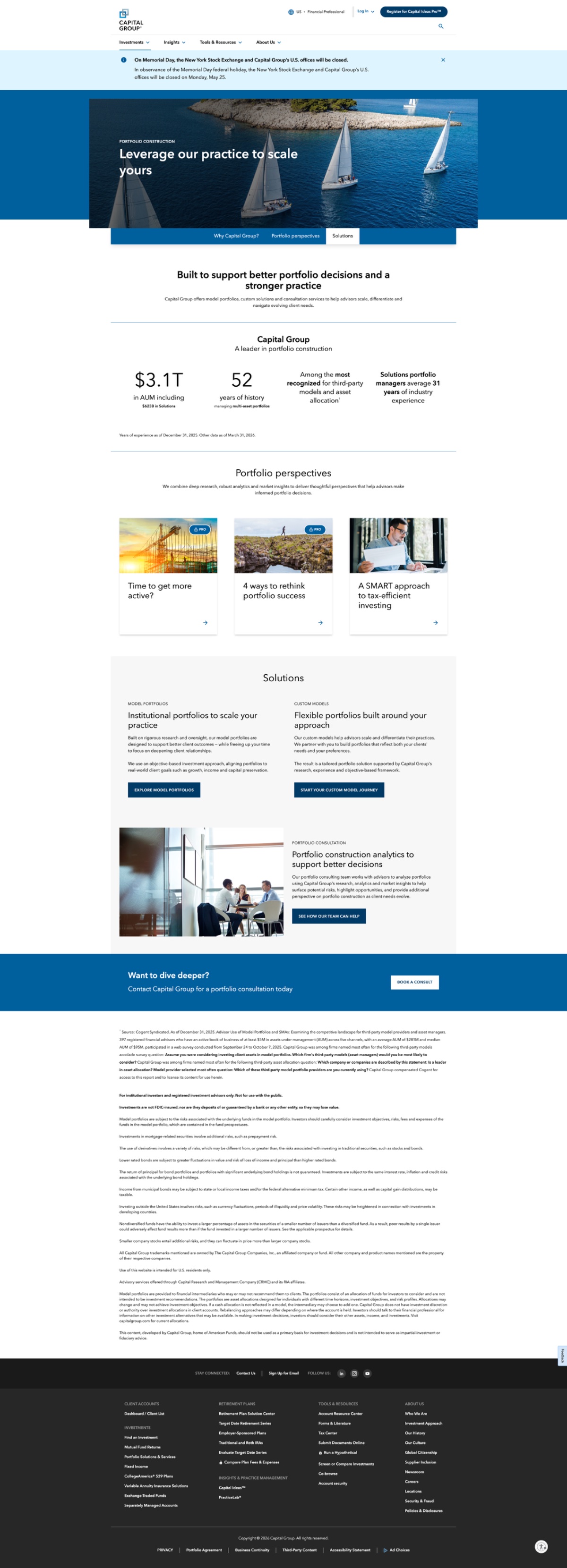 Full Portfolio Construction page displayed inside a scrollable laptop screen